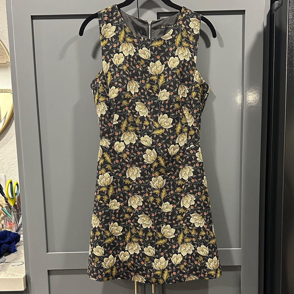 Zara Floral Mini Dress in Black and Yellow Wallpaper Floral.